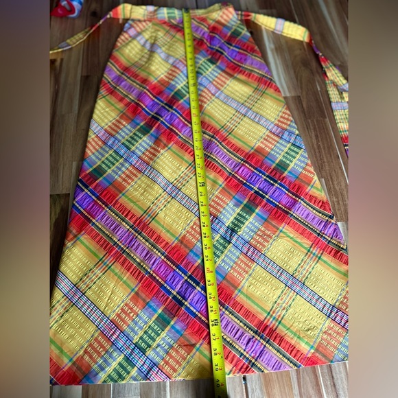 VINTAGE seer sucker maxi skirt Lord & Taylor Fifth Avenue plaid size 8 - Picture 7 of 13